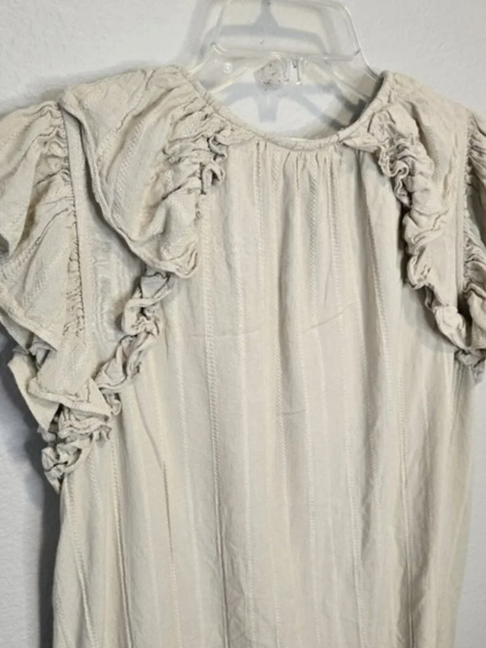 Grade & Gather Women's Mini Dress Size Medium Beige Striped Ruffles Lagenlook - Picture 7 of 14